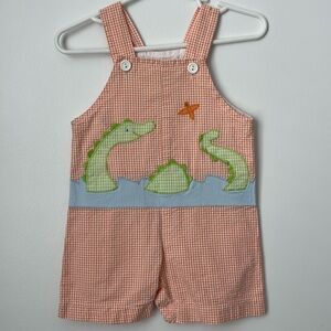 Funtasia! too (Dallas) Orange Gingham Romper with Sea Monster.  Size 9M.